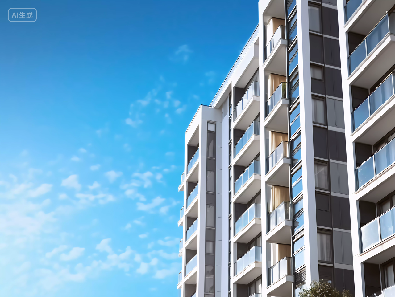 现代高层住宅建筑大楼水平镜头房子高楼大厦房屋居住房地产摩天大楼都市风景