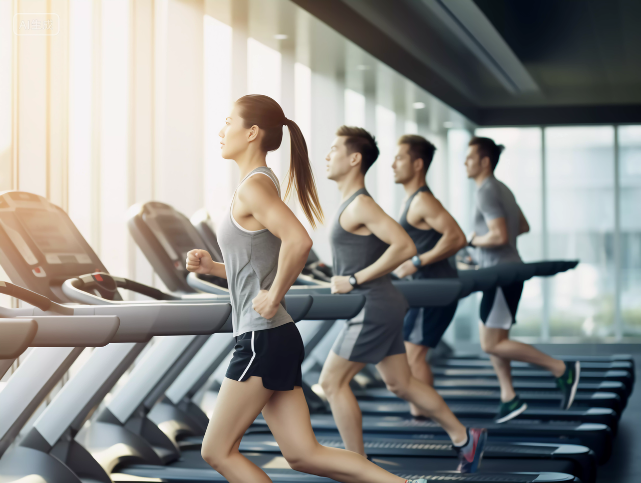 男人女人在跑步机上跑步运动方式锻炼身体健身健康生活健康生活理念