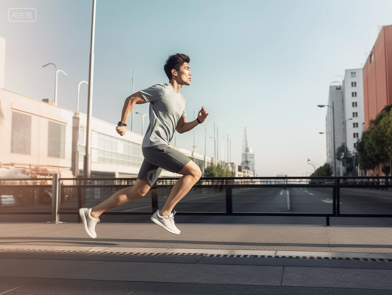 男人在户外跑步城市街道运动方式锻炼身体健身健康生活健康生活理念