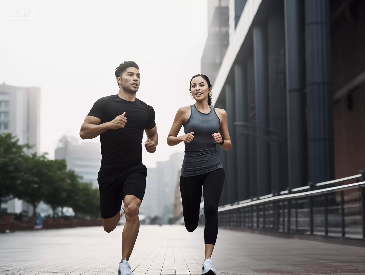 情侣一起在户外跑步运动服运动方式锻炼身体健身健康生活健康生活理念