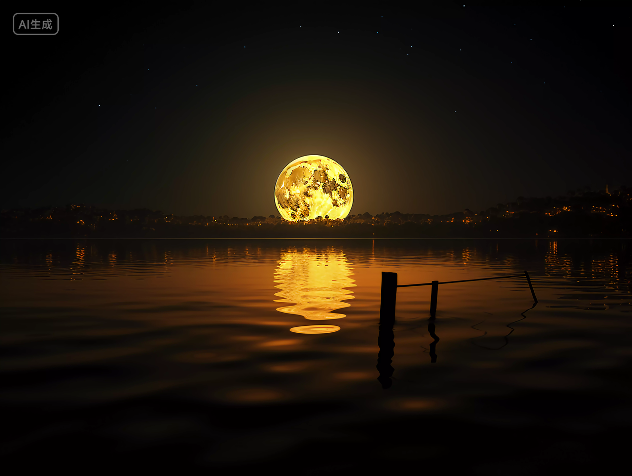 八月十五的中秋月亮圆月湖面夜晚中国文化传统节日花好月圆