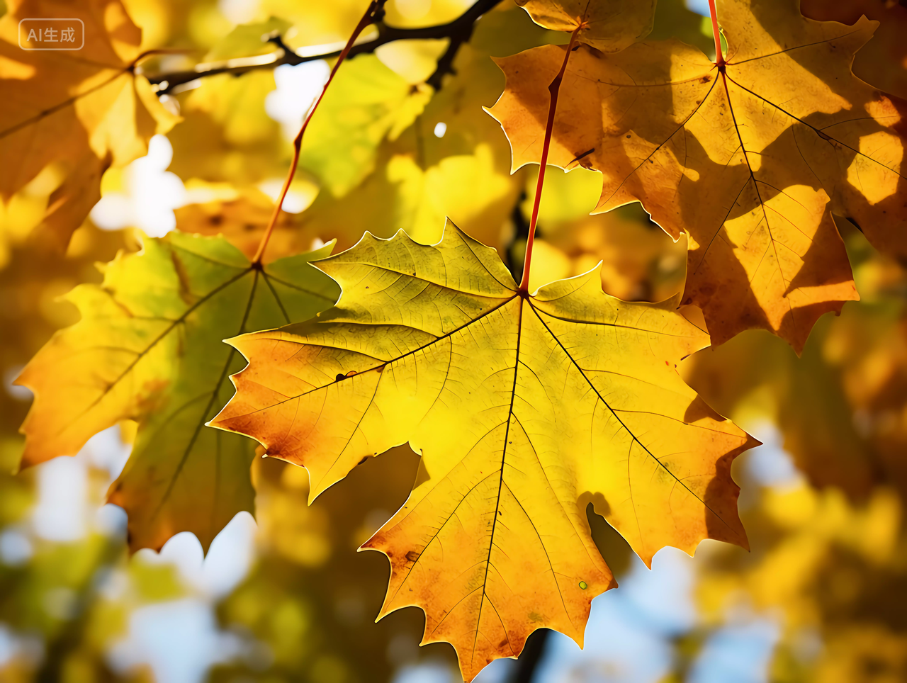 阳光透过梧桐叶照下来法国梧桐叶特写秋天深秋的梧桐树梧桐叶法国梧桐浪漫壁纸风景