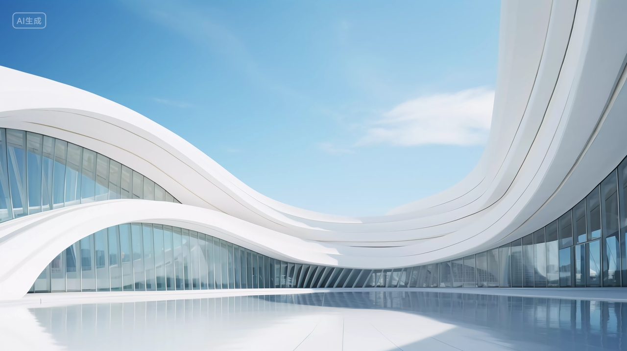 白色建筑曲线弧度商业建筑城市高楼摩天大厦艺术建筑金融房地产蓝天背景