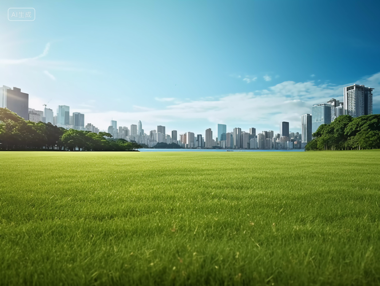 公园草地和城市绿色草地春天清新风景美丽的大自然