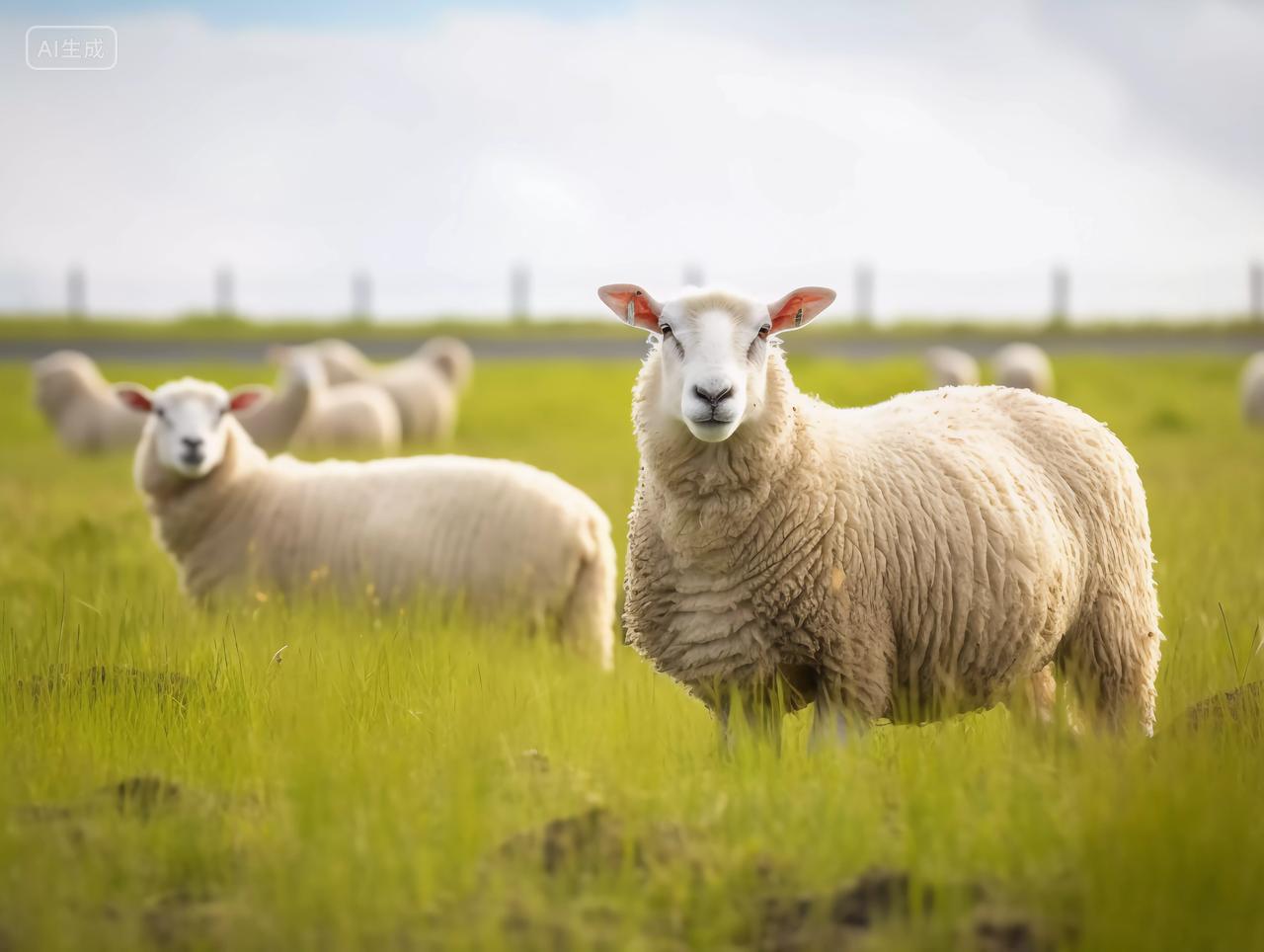 白色绵羊羊群草原风光绿色草地自然风景旅游宣传