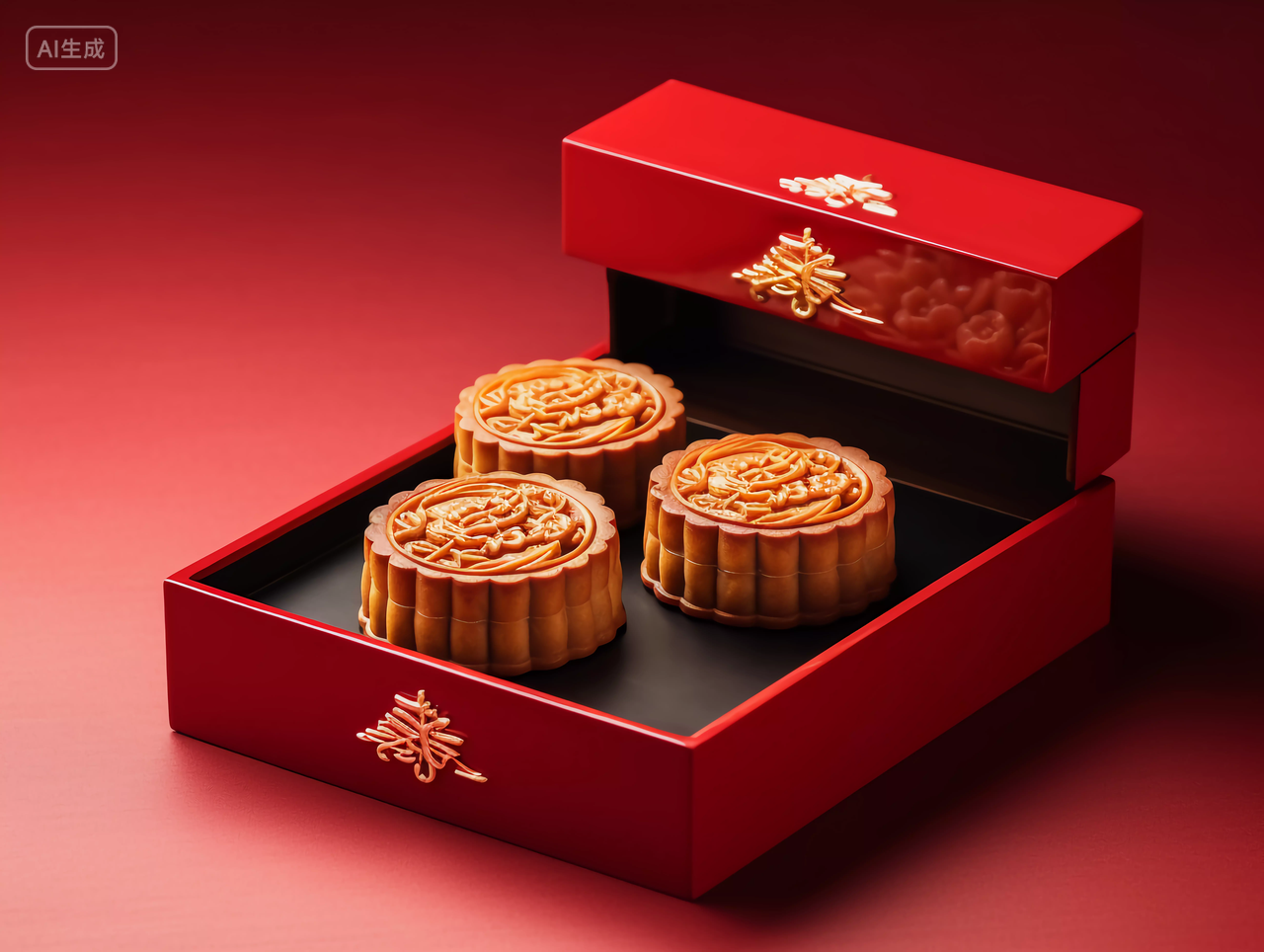 月饼礼盒装在红色礼盒里的月饼中国红中秋圆月中国传统节日八月中秋节糕点配图美食