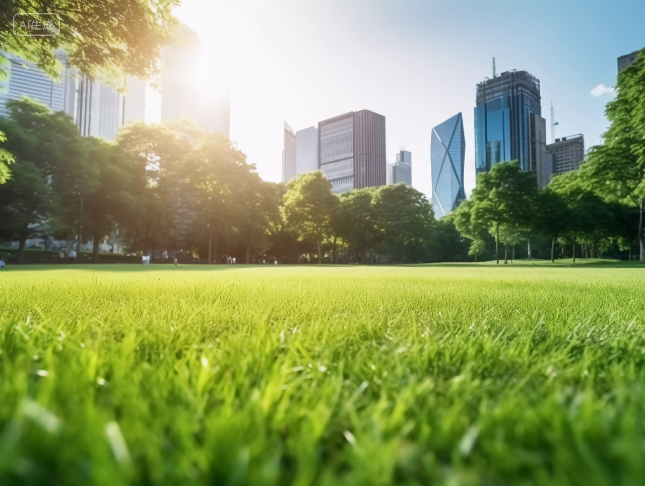 公园草地和城市绿色草地春天清新风景美丽的大自然太阳阳光