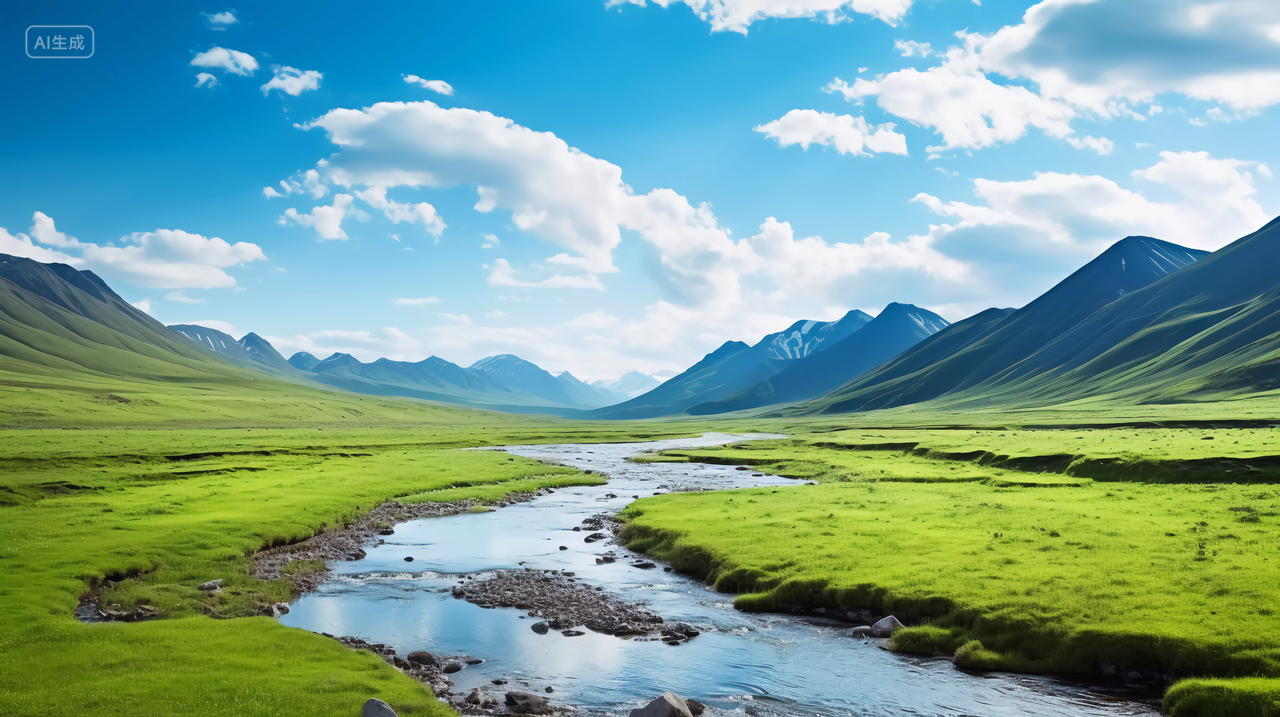 草原河流绿色草地自然风景旅游宣传蓝天大草原电脑壁纸