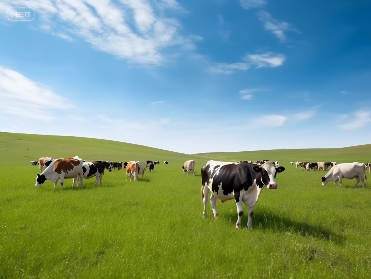 草原上的牛群草原风光绿色草地自然风景旅游宣传蓝天大草原