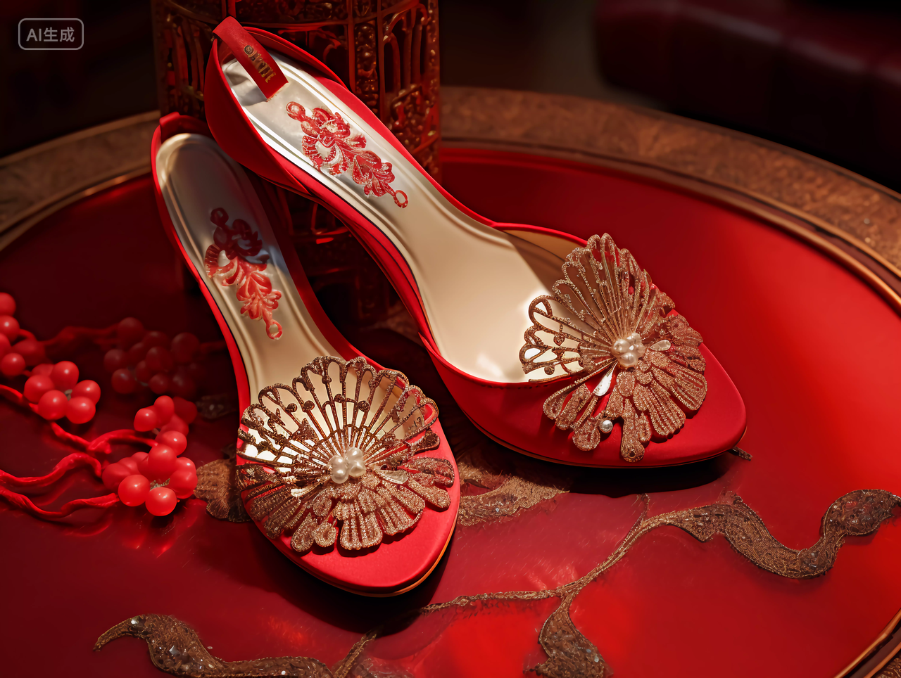 浪漫中式婚礼结婚婚鞋静物摆拍