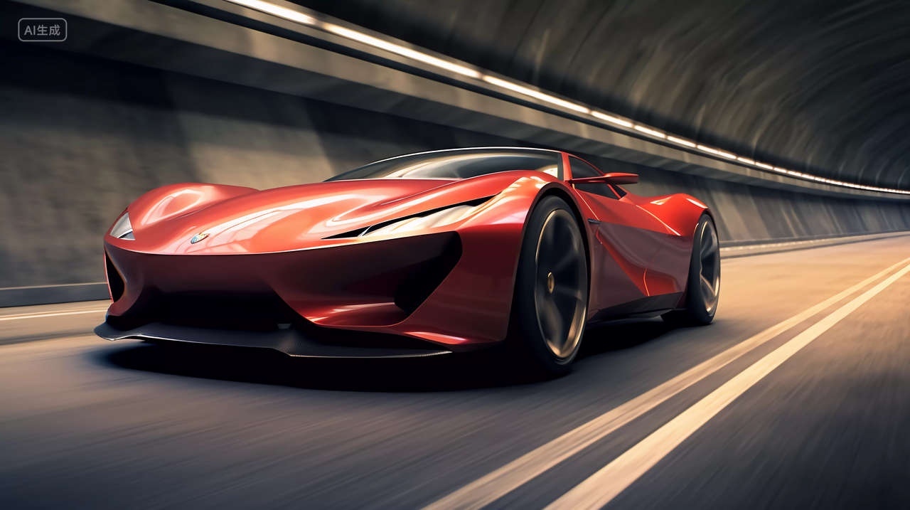 高速行驶的汽车跑车驾驶穿过隧道