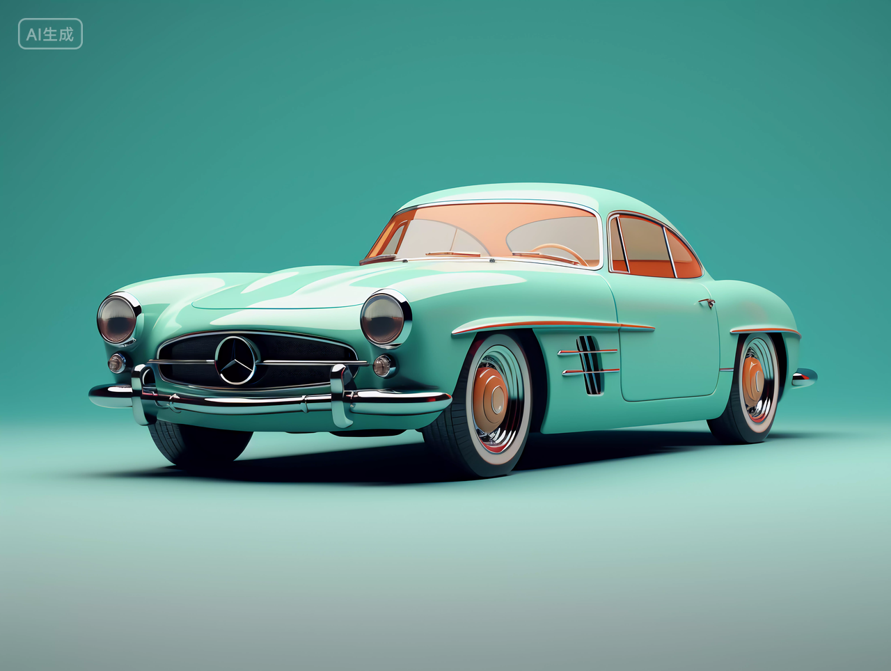 明亮鲜艳蓝绿色的汽车产品图