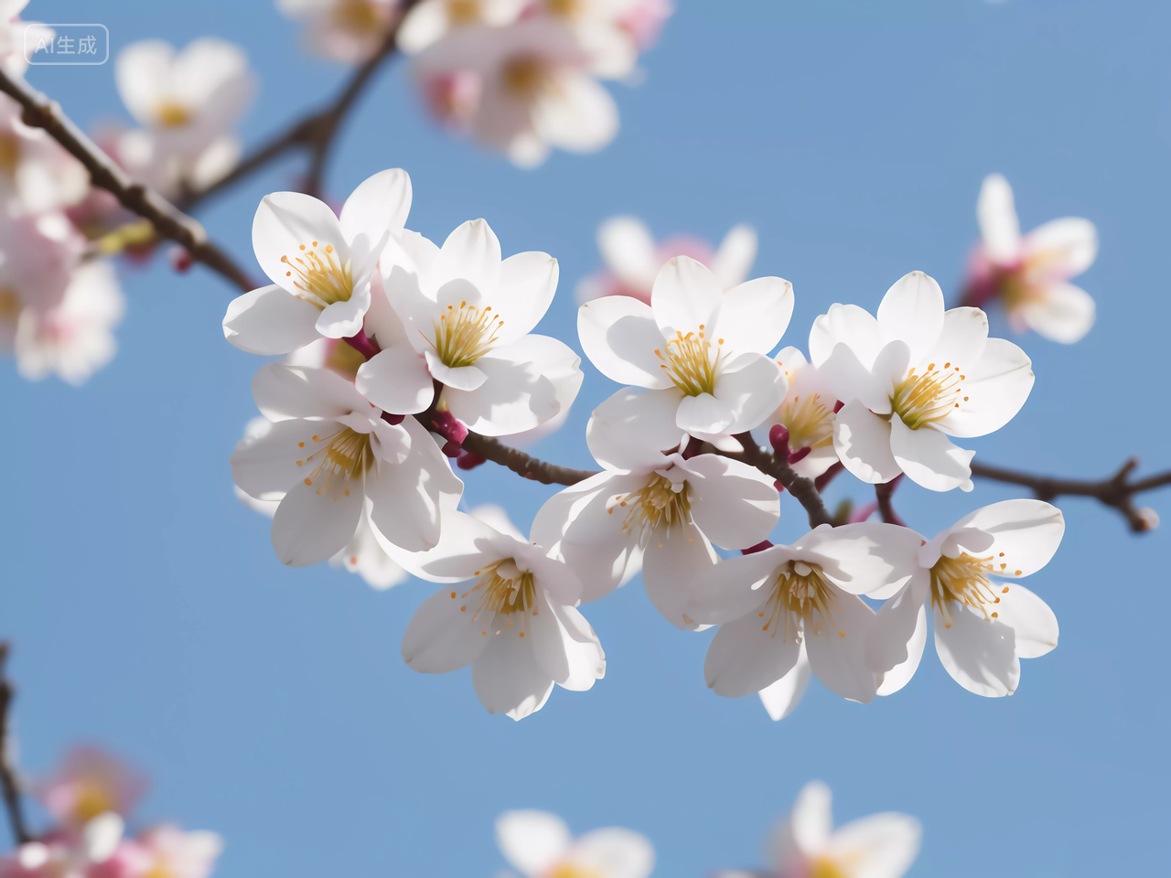 蓝天下的白色梅花自然风景壁纸