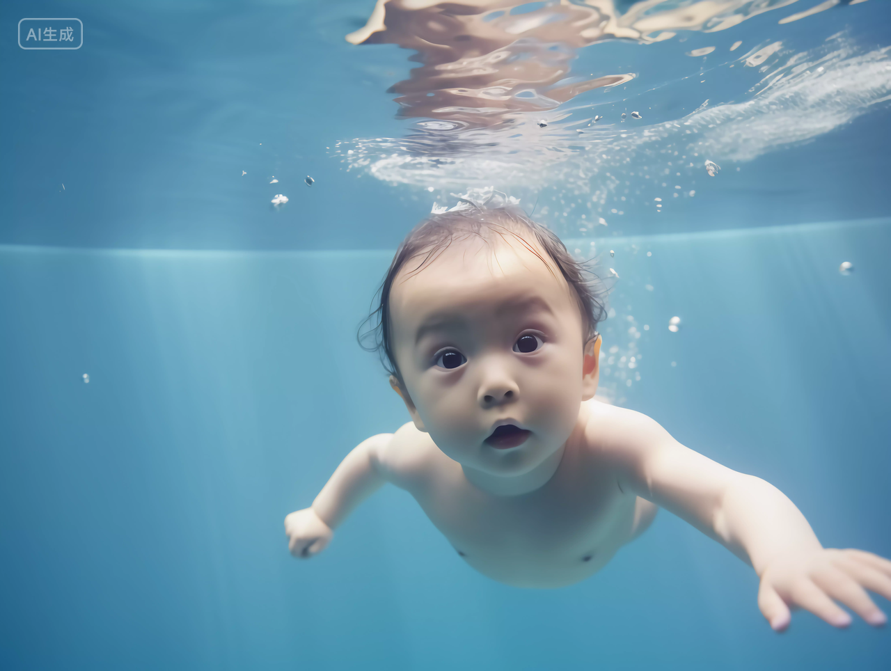 水下婴儿摄影婴儿游泳潜水好奇的表情