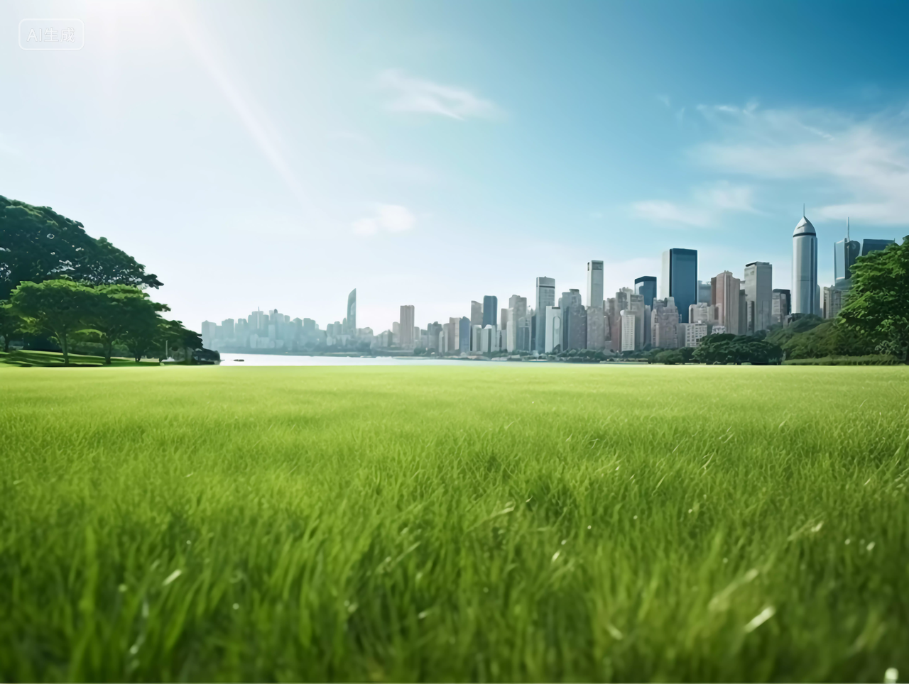 公园草地和城市绿色草地春天清新风景美丽的大自然