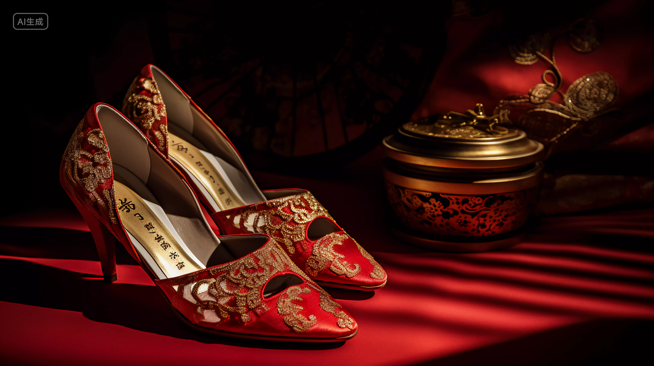 浪漫中式婚礼结婚婚鞋静物摆拍