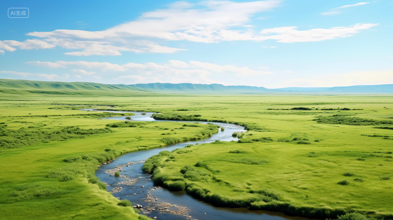 草原河流绿色草地自然风景旅游宣传蓝天大草原电脑壁纸