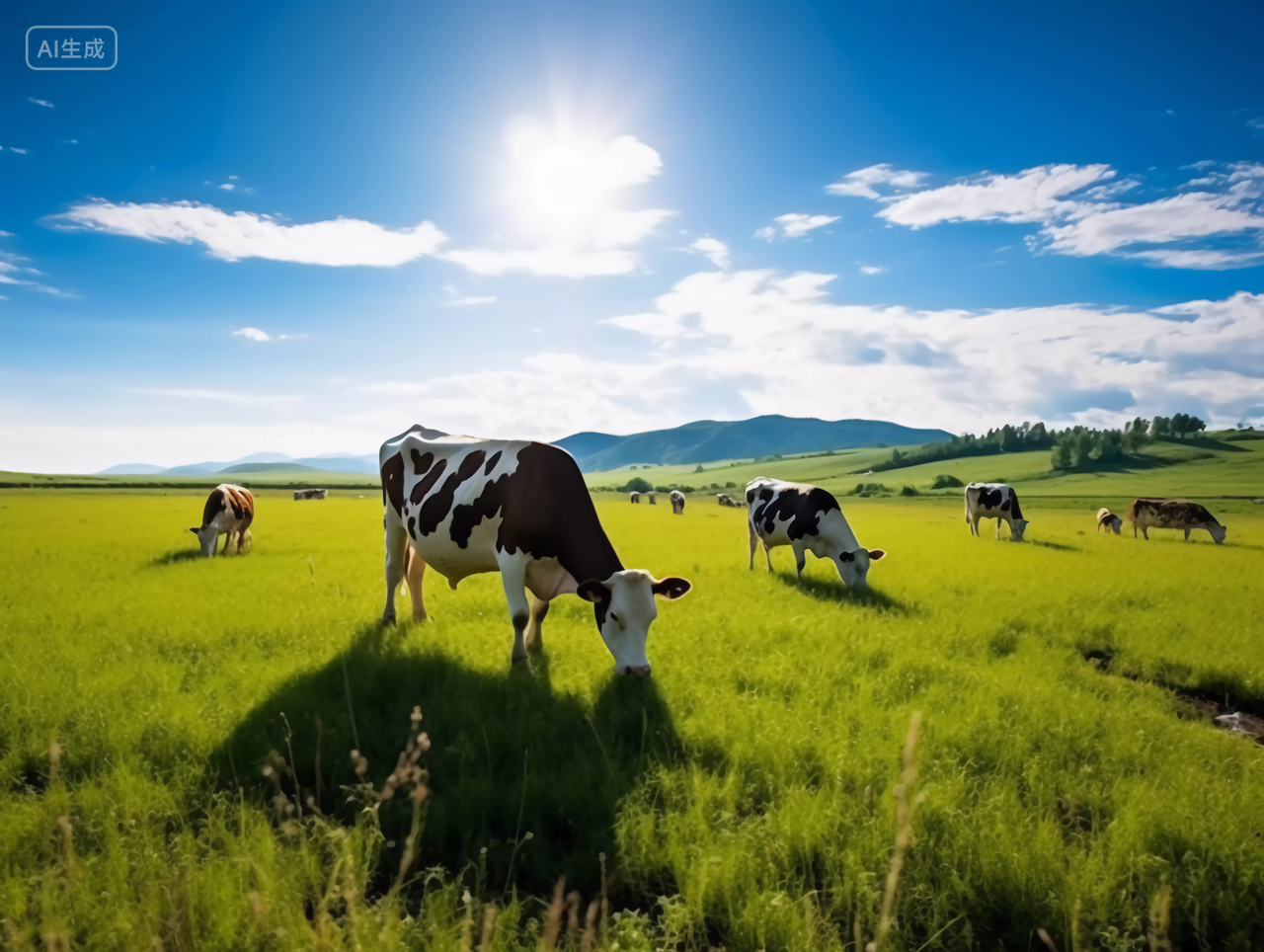 草原上的牛群草原风光绿色草地自然风景旅游宣传蓝天大草原