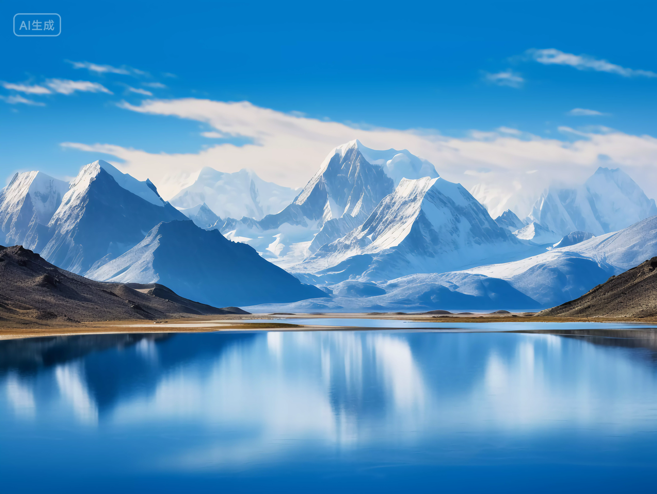 雪山和湖水风光山水意境自然景色山湖风景旅游宣传壁纸电脑壁纸