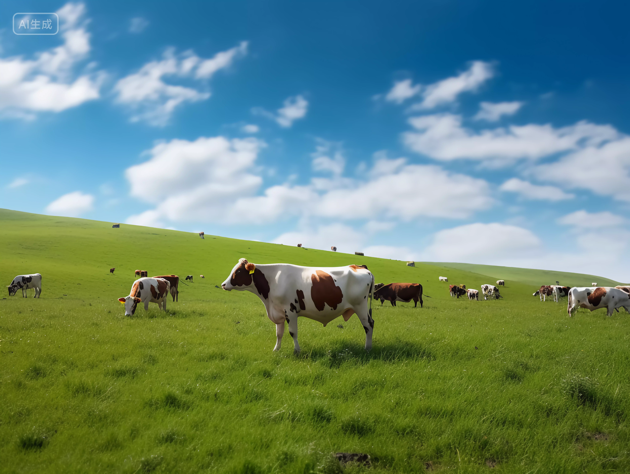 草原上的牛群草原风光绿色草地自然风景旅游宣传蓝天大草原