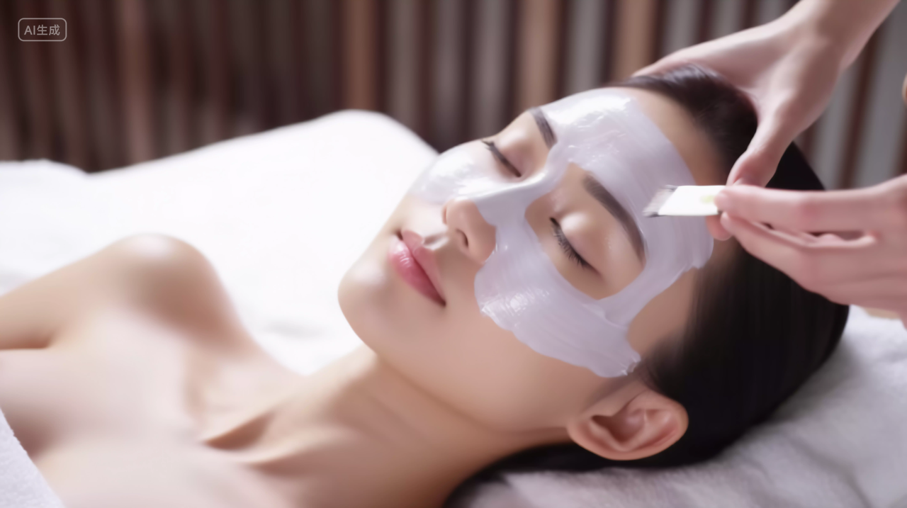 躺着做美容敷面膜的女子美丽年轻的女子女士女人肌肤美容护肤概念