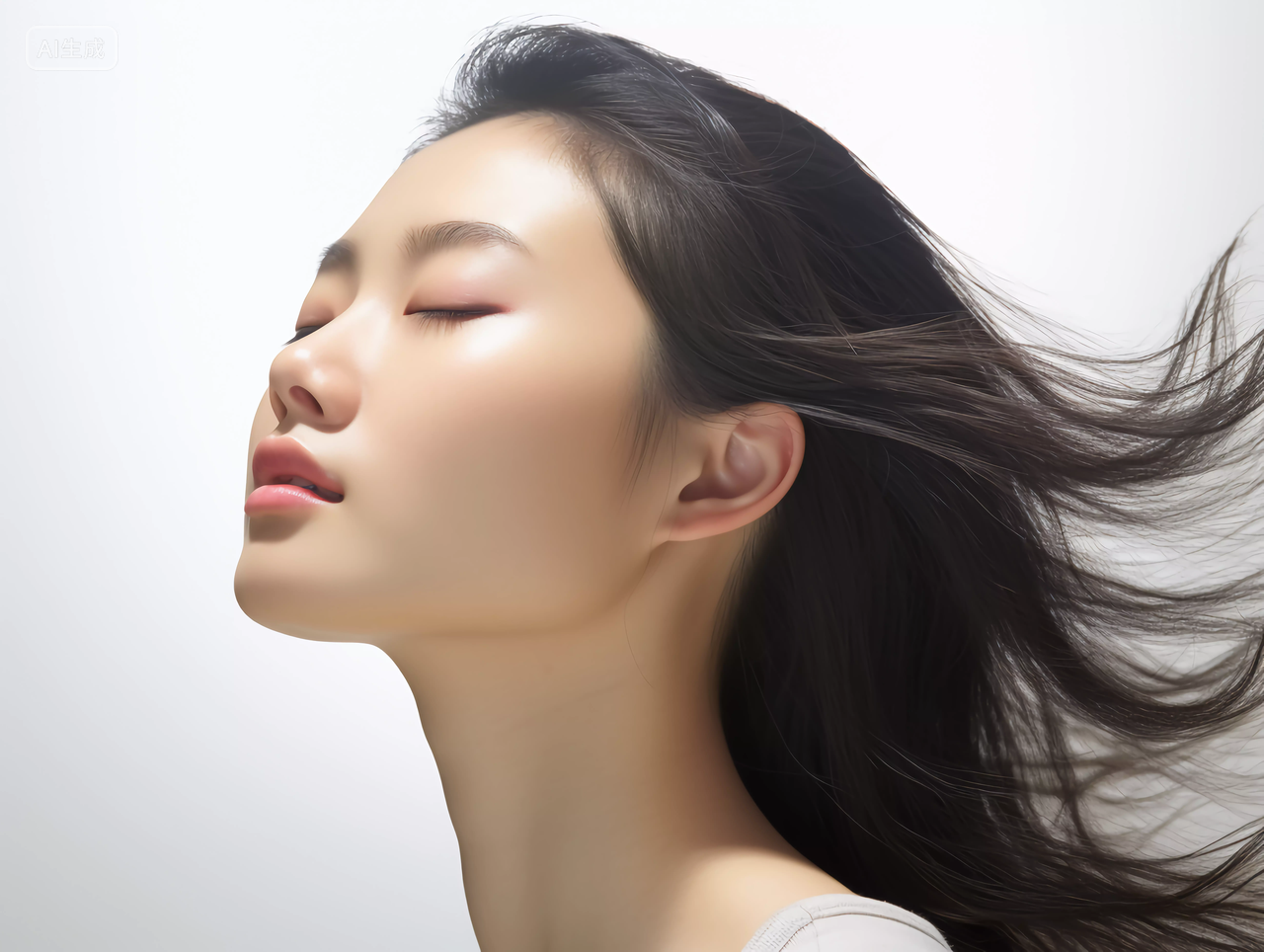美女仰头侧面肖像肌肤美容护肤概念美丽年轻的女子女士女人