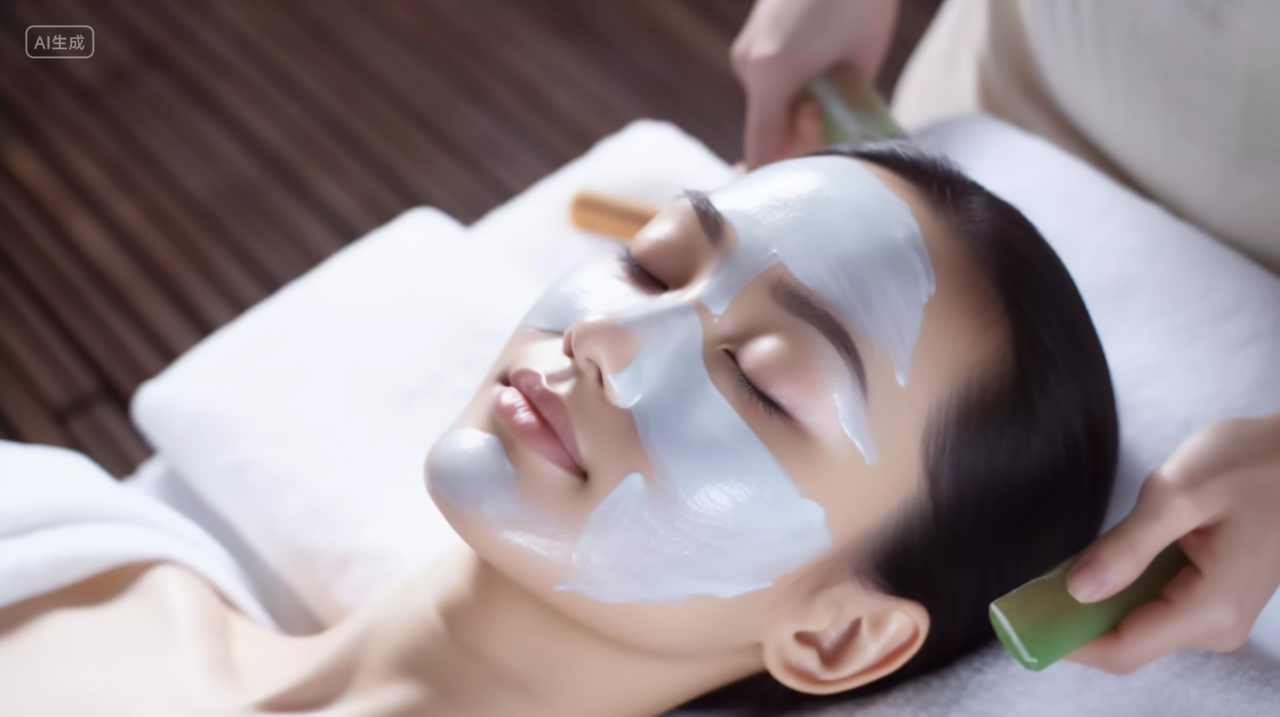 躺着做美容敷面膜的女子美丽年轻的女子女士女人肌肤美容护肤概念