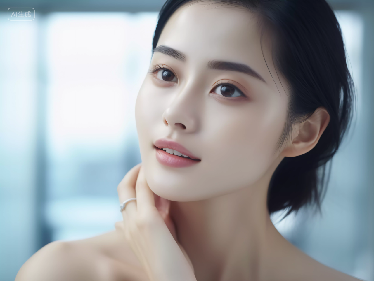 美女护肤养颜涂抹护肤品场景美丽年轻的女子女士女人肌肤美容护肤概念