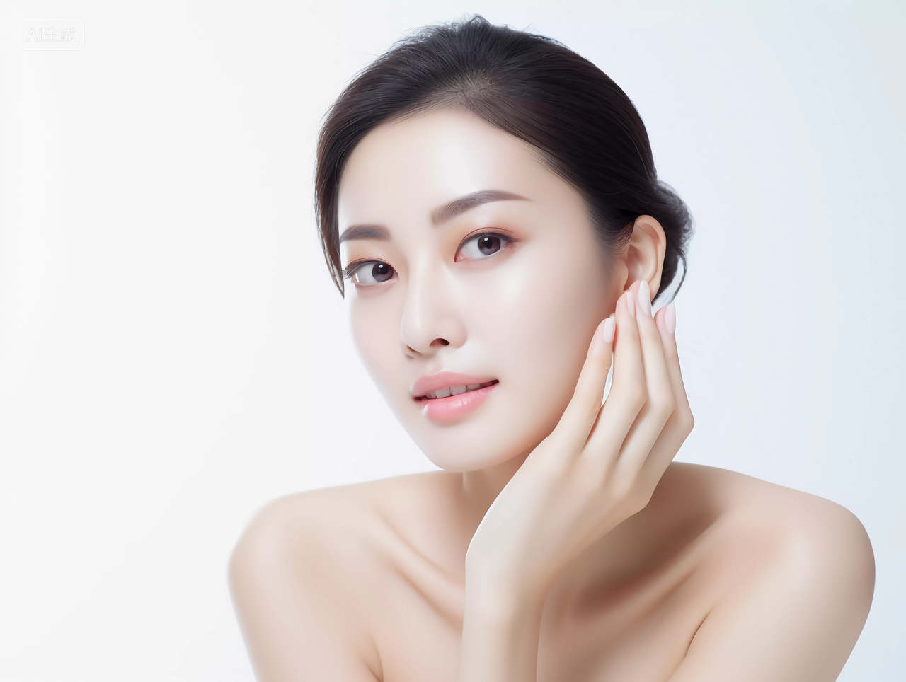 女子肖像扶脸图肌肤美容护肤脸部护理概念美丽年轻的女子女士女人