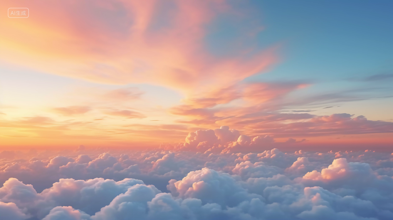 云朵壁纸黄昏时的金光灿灿云彩云朵蓝天中的夕阳落日晚霞白云风景图