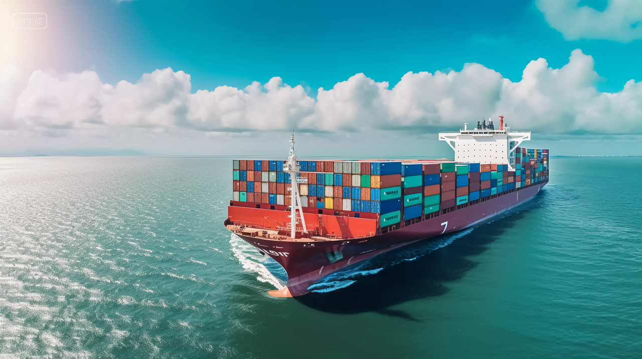 海上的集装箱货船物流快递运输货运货轮