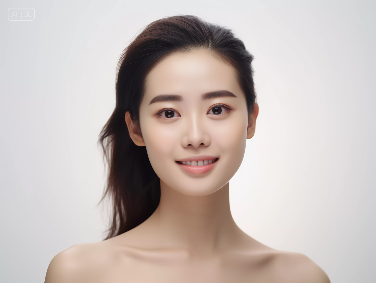 美女护肤养颜涂抹护肤品白底图美丽年轻的女子女士女人肌肤美容护肤概念