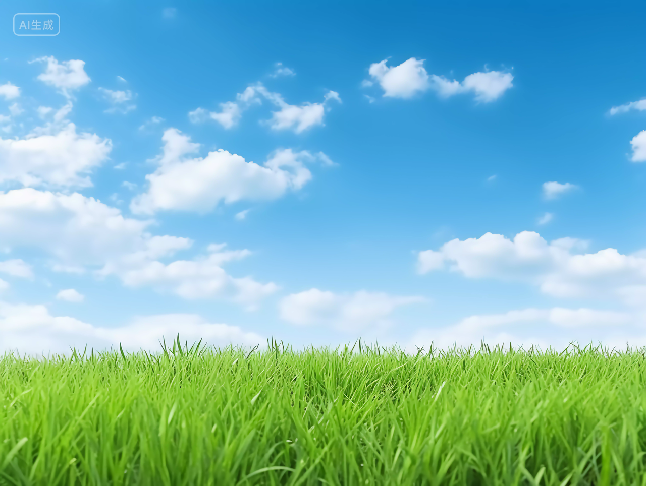 蓝天白云背景下的绿色草地春天清新美丽的大自然青草植物