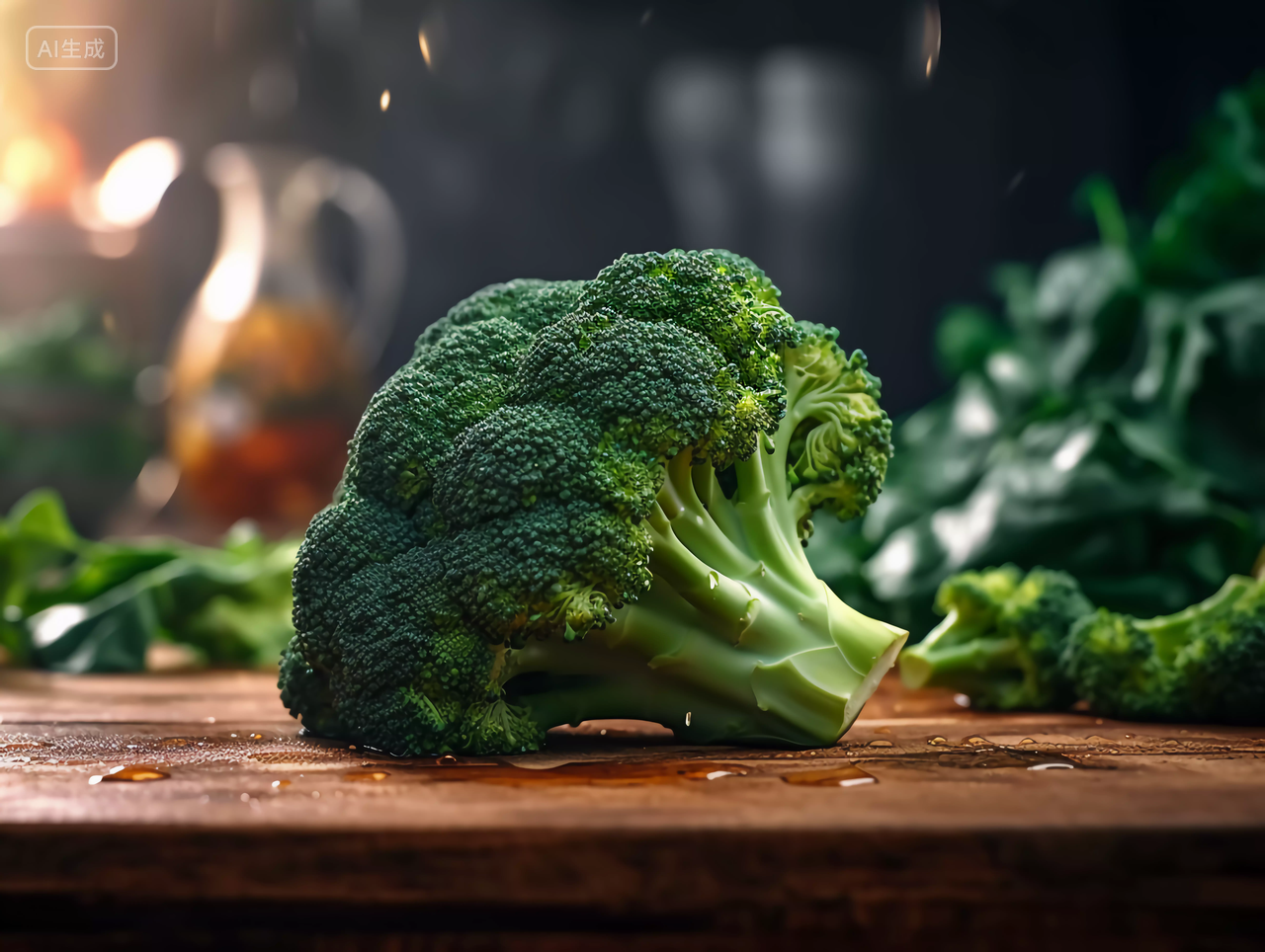 桌上的新鲜西兰花蔬菜特写图新鲜蔬菜有机食品绿色蔬菜农作物