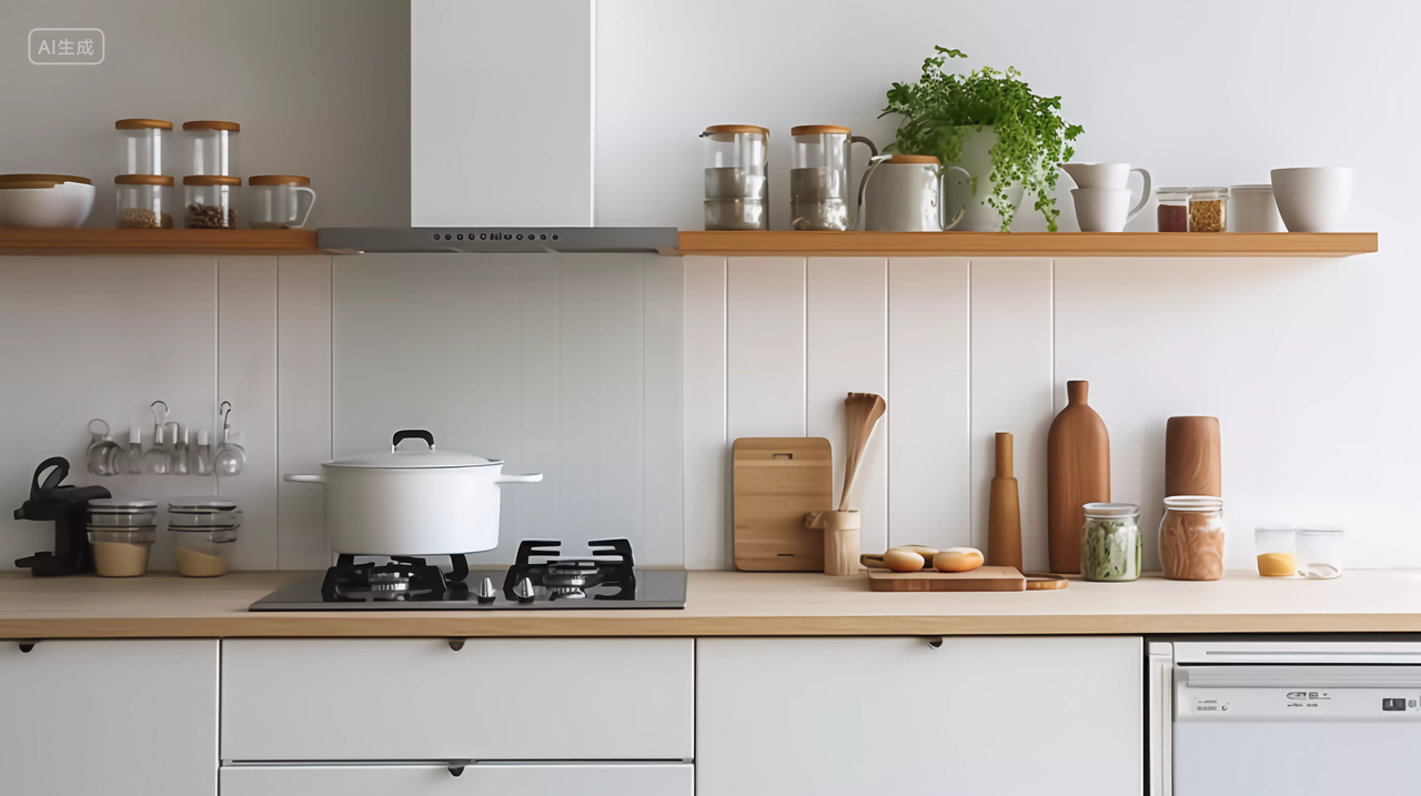 简约风白色现代厨房家居厨房装饰装修近景图