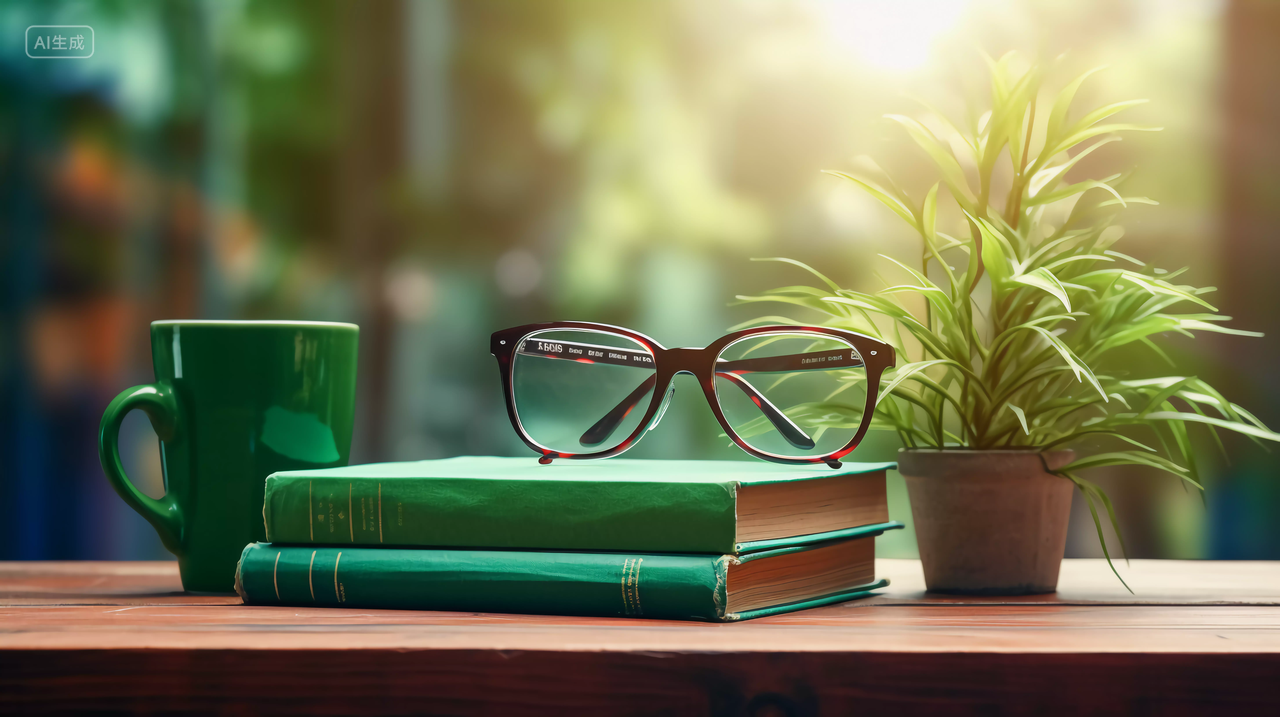 木桌上的书籍和眼镜看书阅读投入学习知识文化世界读书日