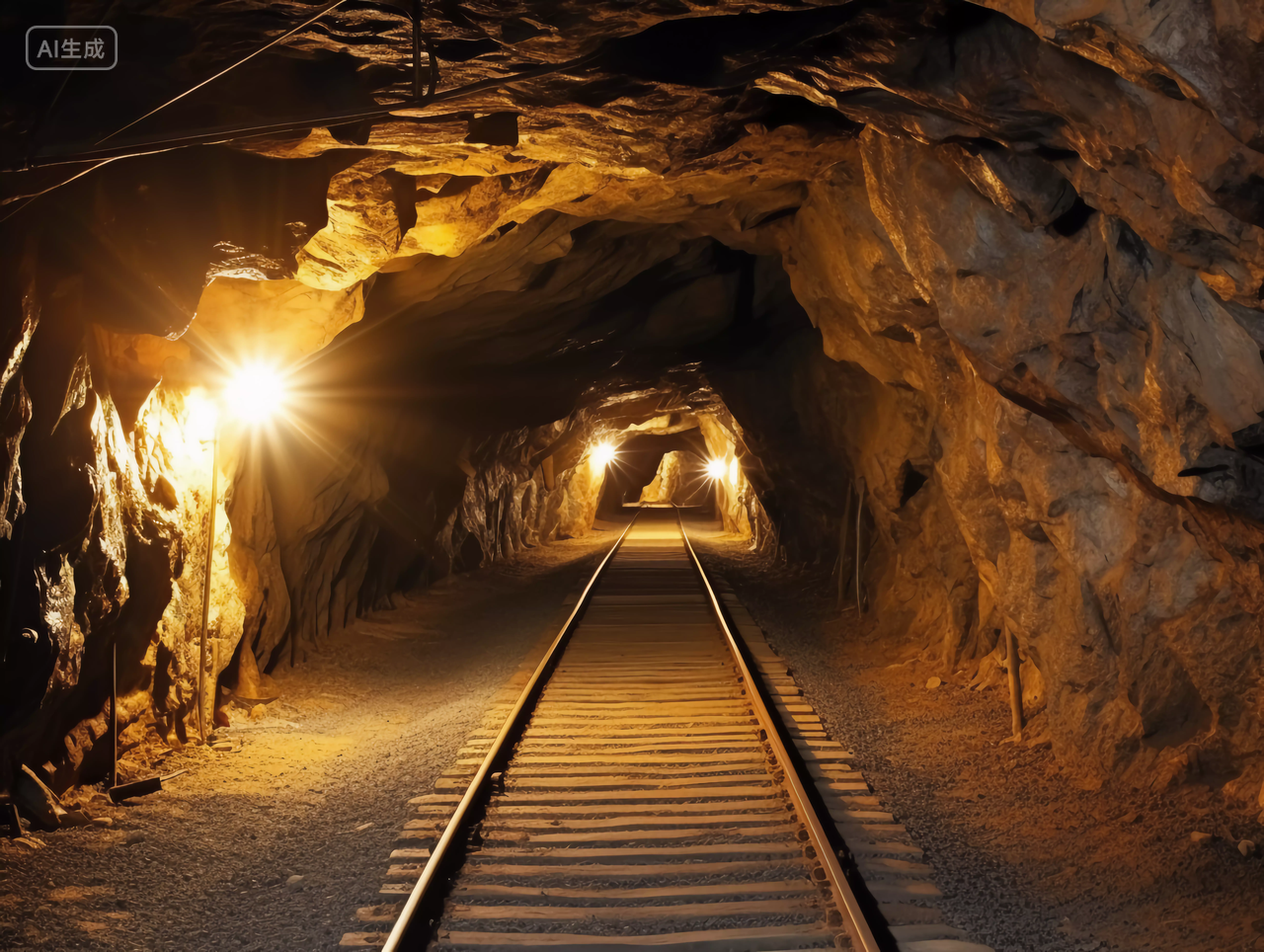 矿山内部山石头轨道线路挖矿矿洞