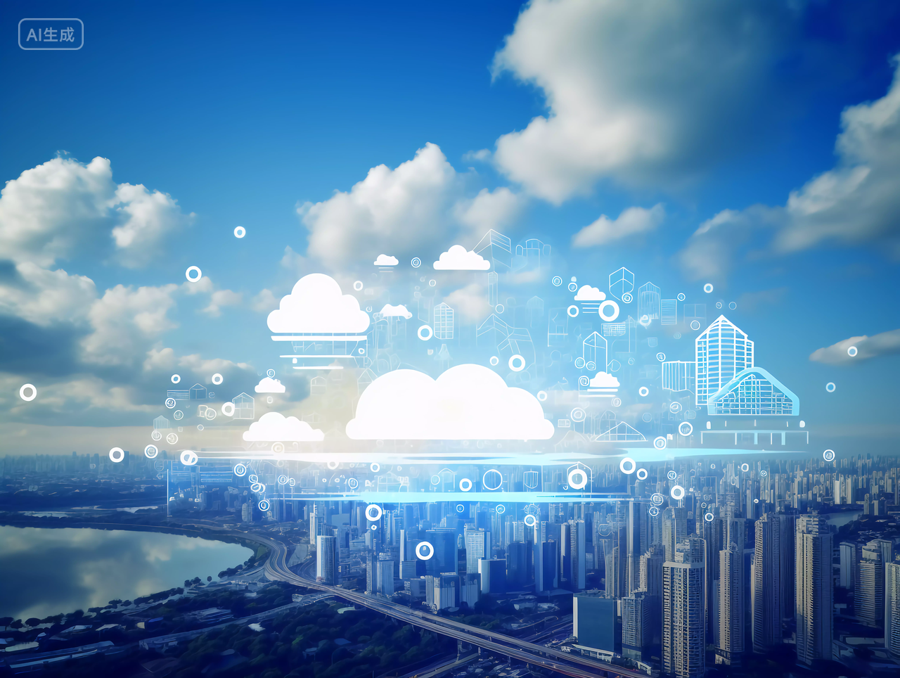 互联网现代化网络科技概念图城市与云计算