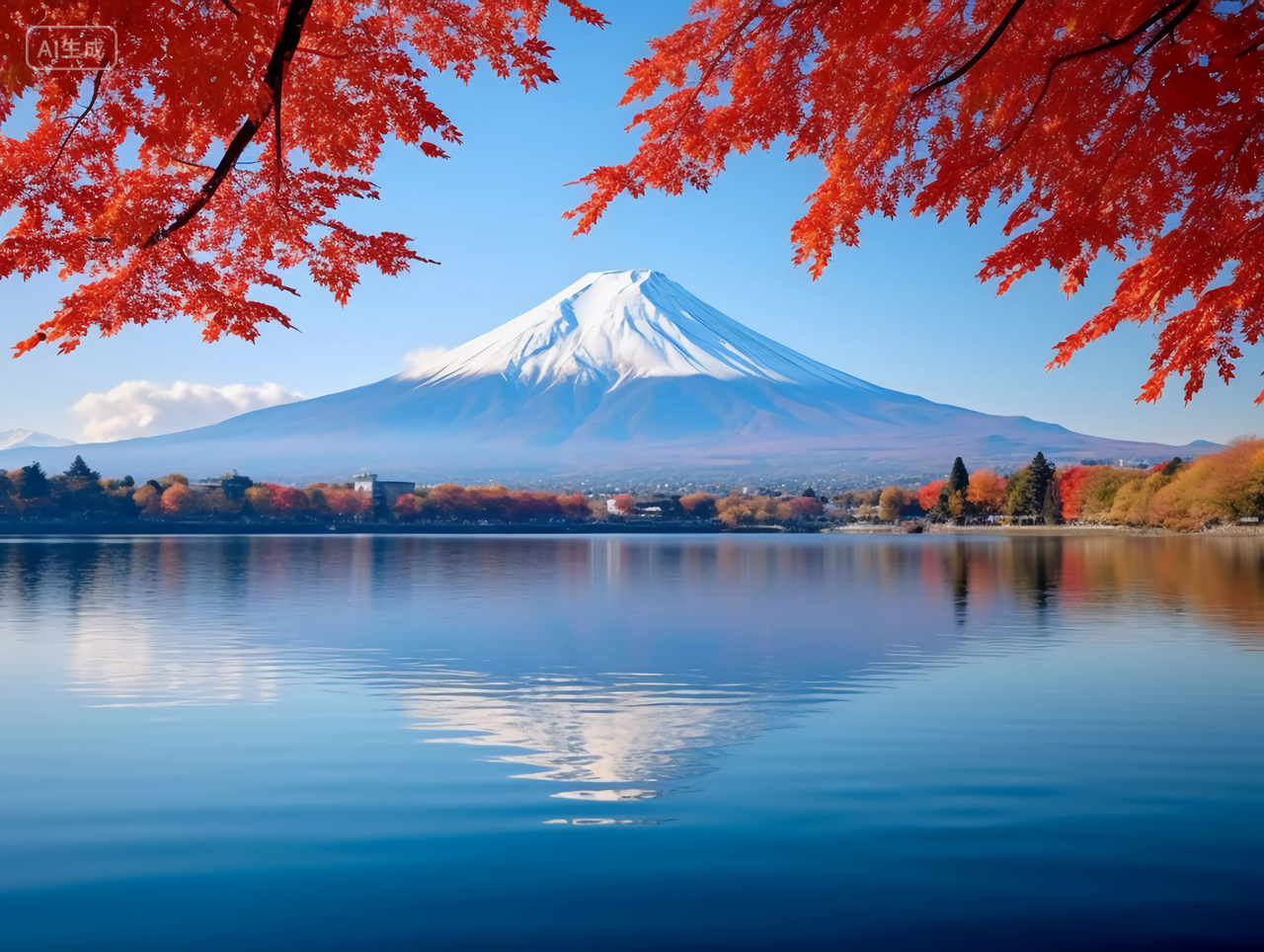 富士山山风景自然风景自然风光旅游宣传壁纸壁纸红色枫叶