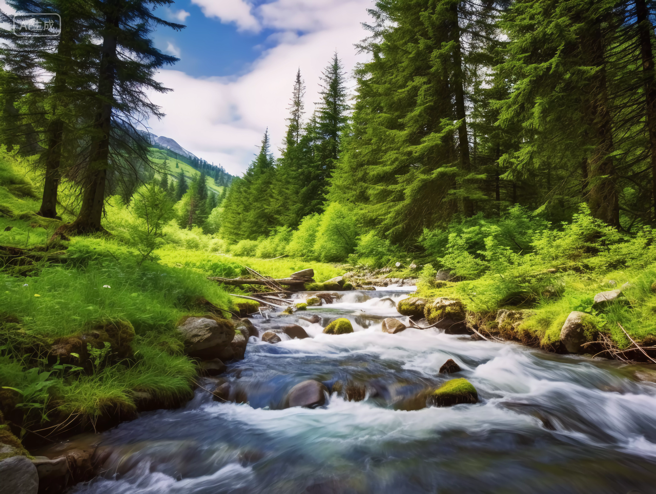 山林小溪山风景自然风景自然风光森林树林