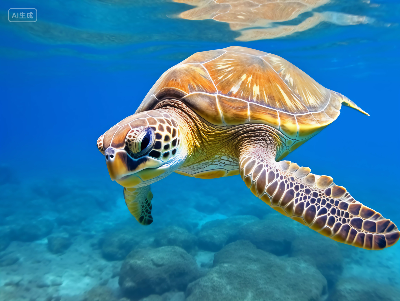 一只黄色的海洋海龟海洋海海水电脑壁纸风景世界海洋日