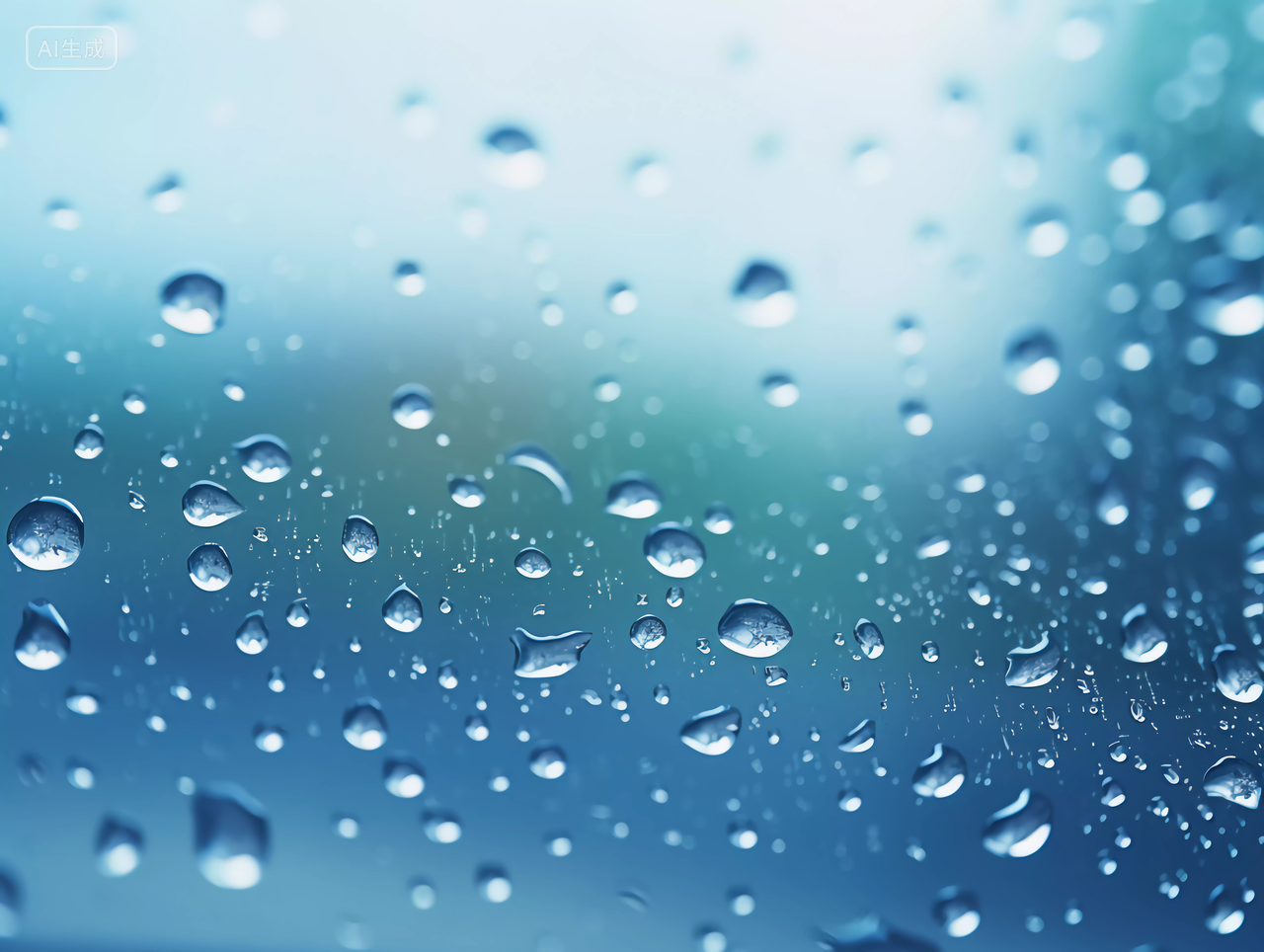 玻璃窗户上的冷凝水滴世界水日蓝色水滴掉在玻璃上