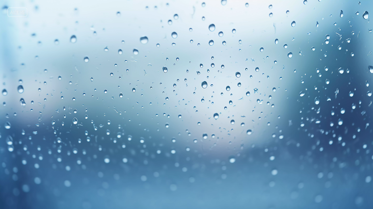 玻璃窗户上的冷凝水滴世界水日蓝色水滴掉在玻璃上