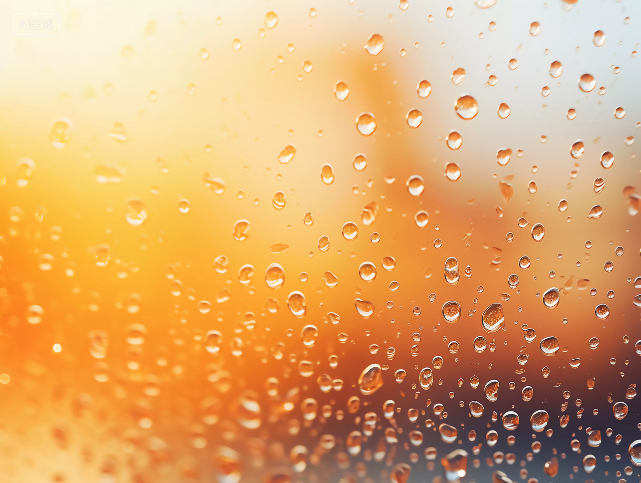 玻璃窗户上的冷凝水滴世界水日蓝色水滴掉在玻璃上
