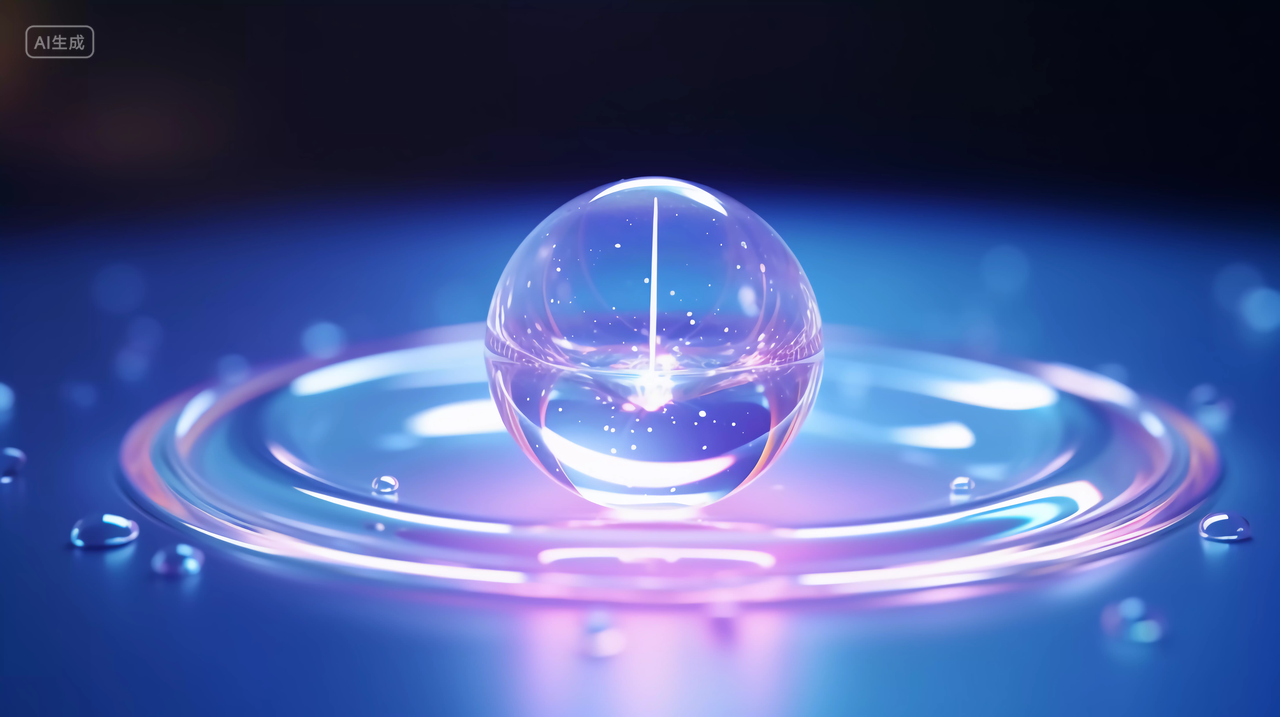 可爱圆润的发光水滴3D图世界水日蓝色水滴掉在水里