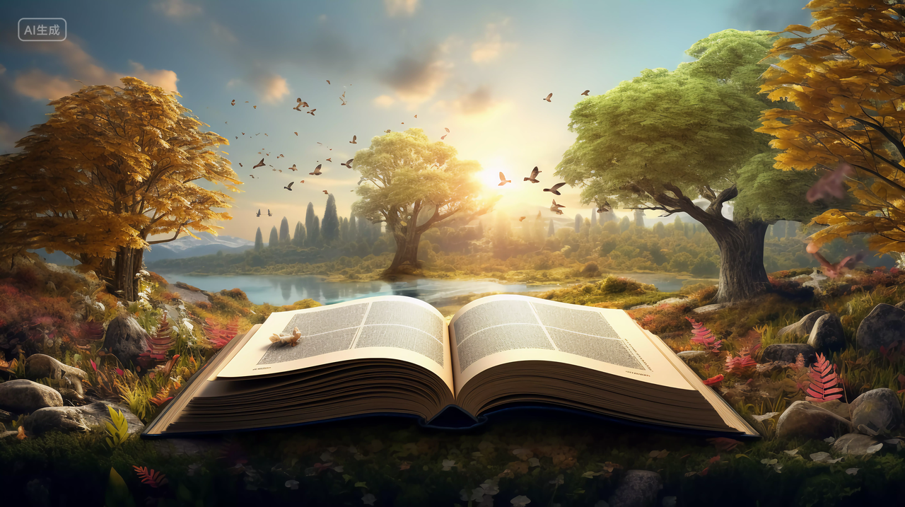 书本书籍日落景色魔法书读书阅读学习世界读书日知识文化