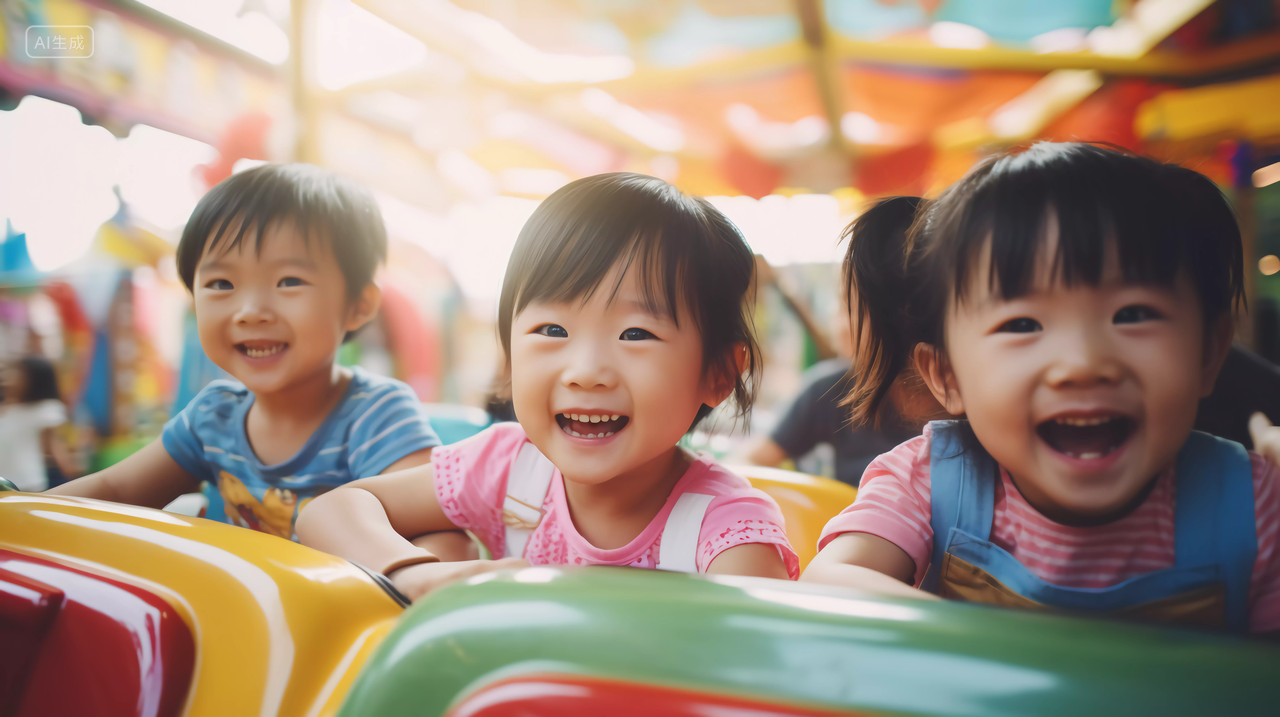 儿童在公园游乐场场景快乐幸福的未成年儿童小学生笑容嬉戏玩耍