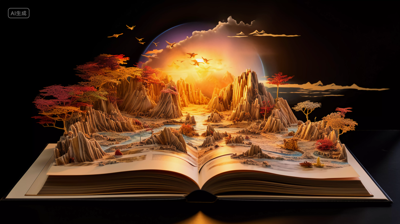 书本书籍自然风光日落景色魔法书读书阅读学习世界读书日知识文化