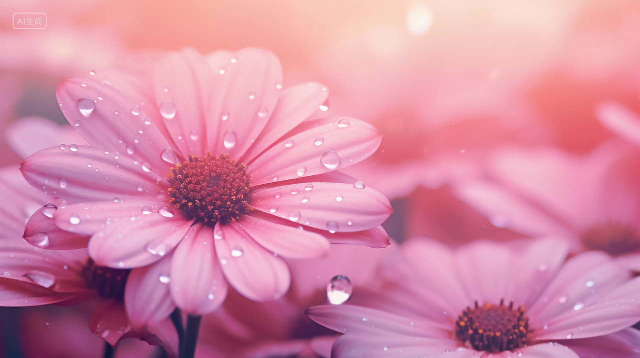 花朵上的小水滴世界水日水珠露水露珠粉色花朵