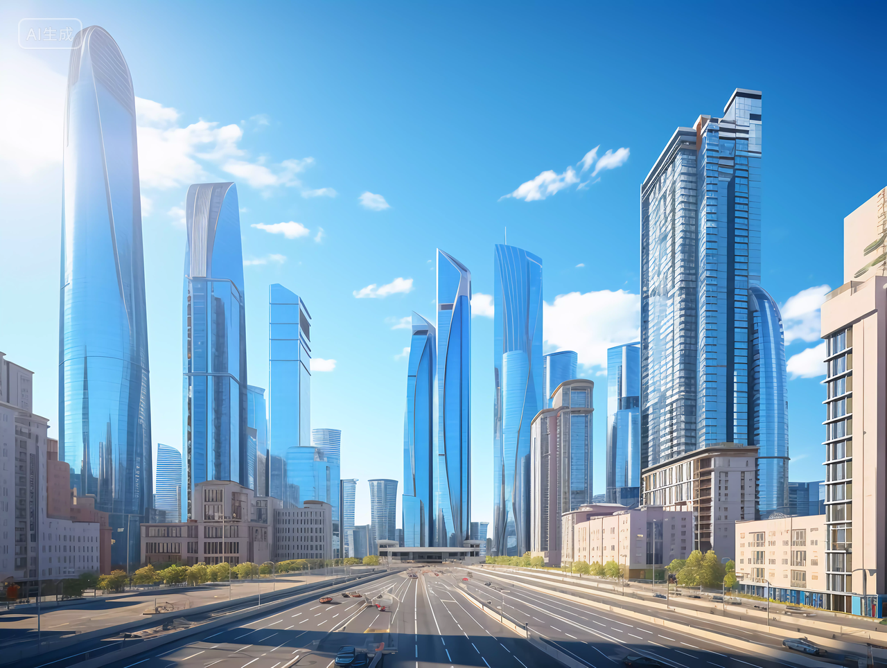 蓝天城市房地产商业城市建筑蓝天天空蓝色天空背景